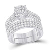 14k White Gold His Hers Diamond Cluster Matching Wedding Set 2-5/8 Cttw