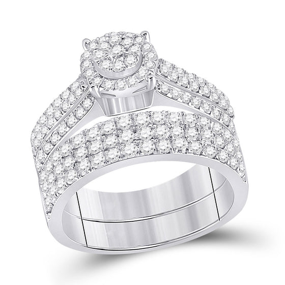14k White Gold His Hers Diamond Cluster Matching Wedding Set 2-5/8 Cttw