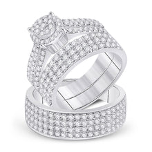  14k White Gold His Hers Diamond Cluster Matching Wedding Set 2-5/8 Cttw