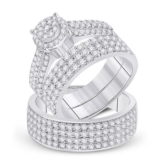 14k White Gold His Hers Diamond Cluster Matching Wedding Set 2-5/8 Cttw