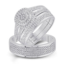  14k White Gold His Hers Round Diamond Cluster Matching Wedding Set 3/4 Cttw