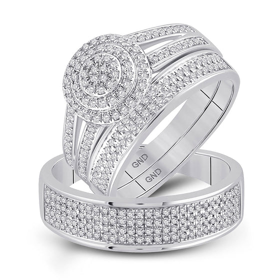 14k White Gold His Hers Round Diamond Cluster Matching Wedding Set 3/4 Cttw
