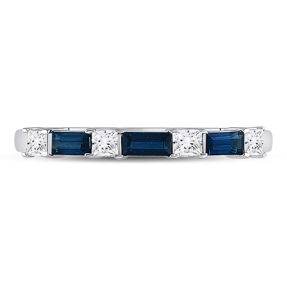 14k White Gold Womens Baguette Blue Sapphire Diamond Anniversary Ring 5/8 Cttw