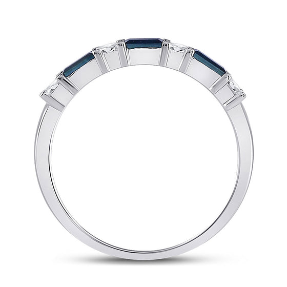 14k White Gold Womens Baguette Blue Sapphire Diamond Anniversary Ring 5/8 Cttw