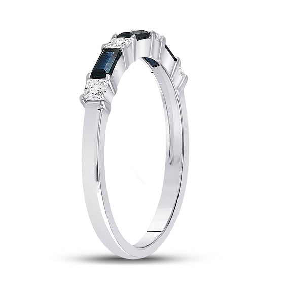 14k White Gold Womens Baguette Blue Sapphire Diamond Anniversary Ring 5/8 Cttw