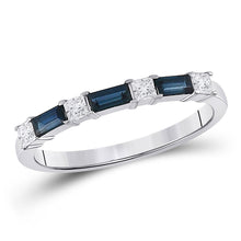  14k White Gold Womens Baguette Blue Sapphire Diamond Anniversary Ring 5/8 Cttw