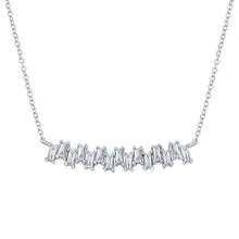  14k White Gold Womens Baguette Diamond Curved Bar Necklace 5/8 Cttw