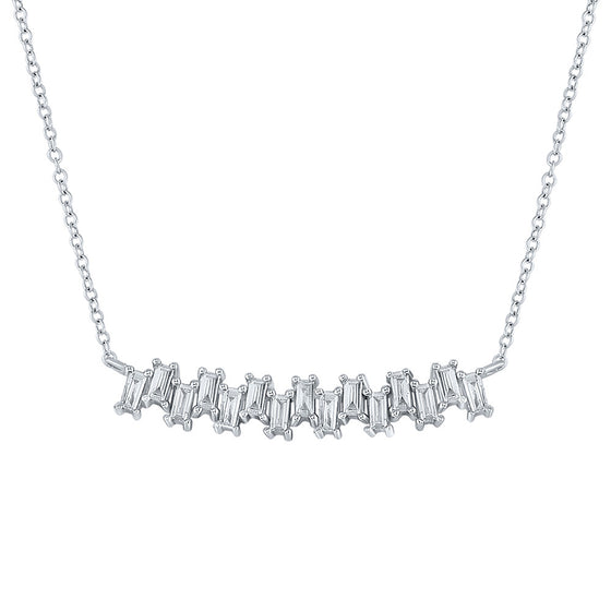 14k White Gold Womens Baguette Diamond Curved Bar Necklace 5/8 Cttw