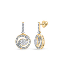  14k Yellow Gold Womens Round Diamond Circle Cluster Dangle Earrings 1/2 Cttw