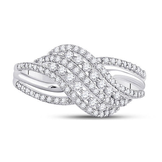 10k White Gold Womens Round Diamond Crossover Fashion Ring 1/2 Cttw