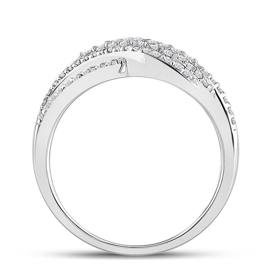 10k White Gold Womens Round Diamond Crossover Fashion Ring 1/2 Cttw