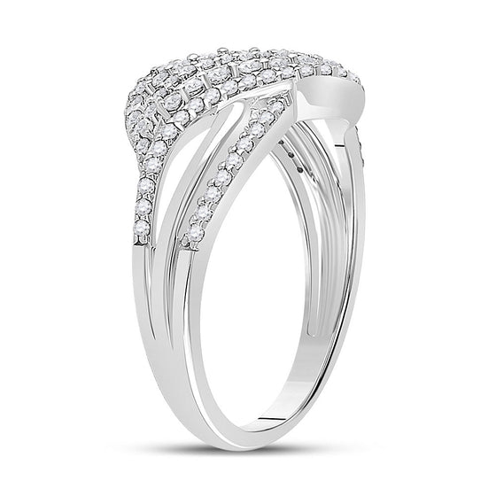 10k White Gold Womens Round Diamond Crossover Fashion Ring 1/2 Cttw