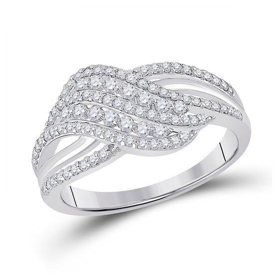 10k White Gold Womens Round Diamond Crossover Fashion Ring 1/2 Cttw