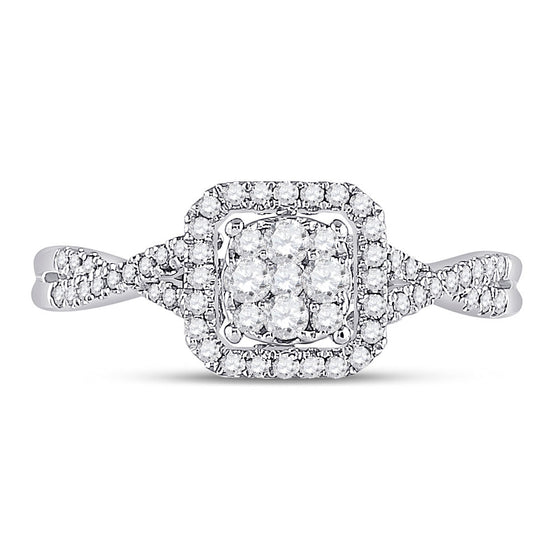 10k White Gold Womens Round Diamond Square Cluster Ring 1/2 Cttw