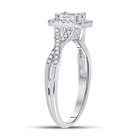 10k White Gold Womens Round Diamond Square Cluster Ring 1/2 Cttw