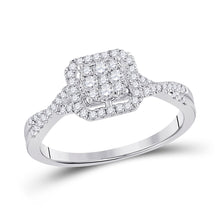  10k White Gold Womens Round Diamond Square Cluster Ring 1/2 Cttw