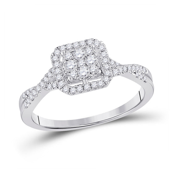 10k White Gold Womens Round Diamond Square Cluster Ring 1/2 Cttw