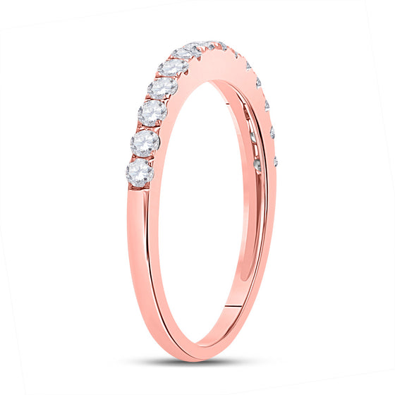 10k Rose Gold Womens Round Diamond Wedding Single Row Band 1/2 Cttw