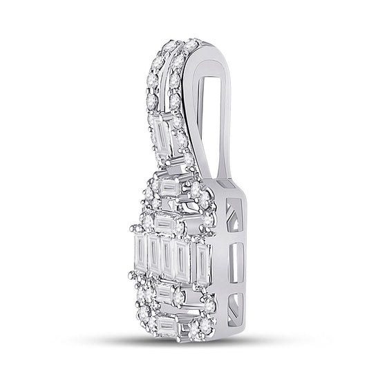 14k White Gold Womens Baguette Diamond Square Pendant 3/8 Cttw