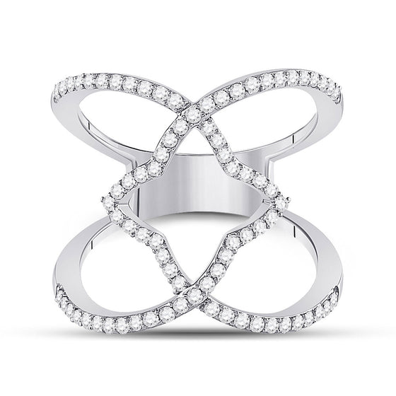 14k White Gold Womens Round Diamond Starburst Negative Space Ring 1/2 Cttw