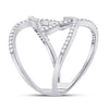 14k White Gold Womens Round Diamond Starburst Negative Space Ring 1/2 Cttw