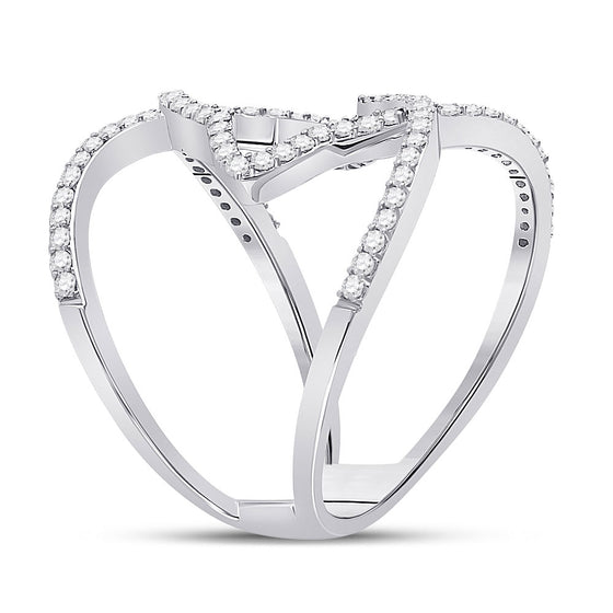 14k White Gold Womens Round Diamond Starburst Negative Space Ring 1/2 Cttw