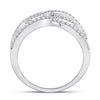 14k White Gold Womens Round Diamond Starburst Negative Space Ring 1/2 Cttw