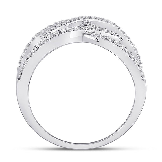 14k White Gold Womens Round Diamond Starburst Negative Space Ring 1/2 Cttw