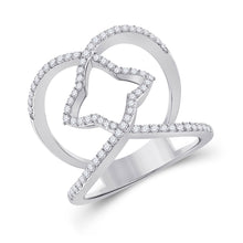  14k White Gold Womens Round Diamond Starburst Negative Space Ring 1/2 Cttw