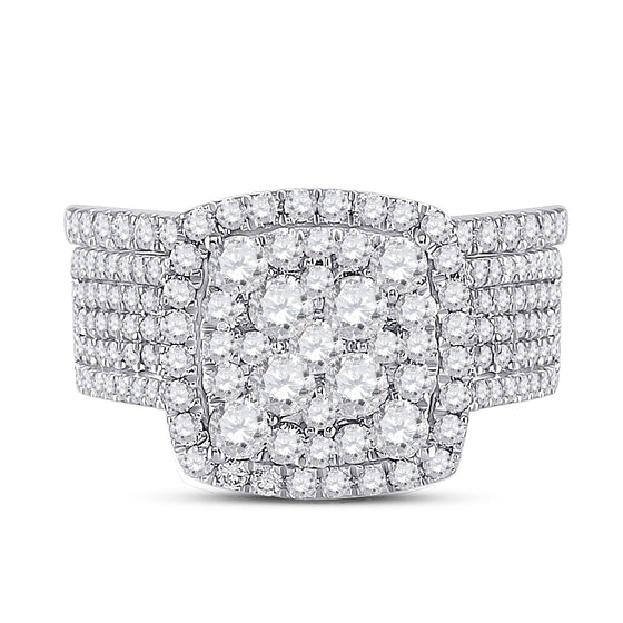 14k White Gold Round Diamond Bridal Wedding Ring Band Set 2 Cttw
