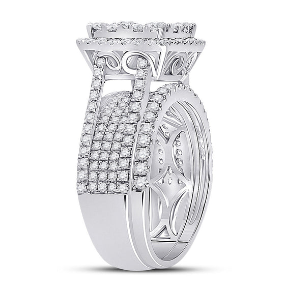 14k White Gold Round Diamond Bridal Wedding Ring Band Set 2 Cttw