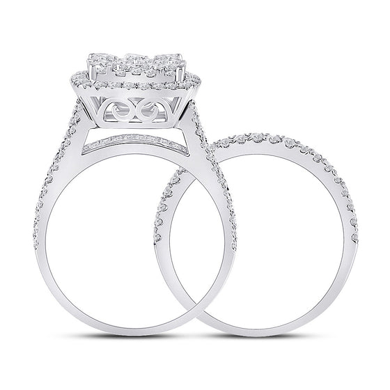 14k White Gold Round Diamond Bridal Wedding Ring Band Set 2 Cttw