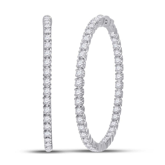 14k White Gold Womens Round Diamond Hoop Earrings 5-1/4 Cttw