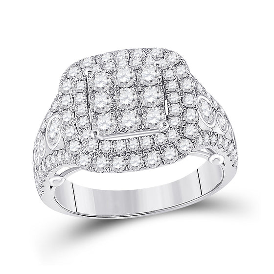 14k White Gold Womens Round Diamond Square Cluster Ring 1-7/8 Cttw