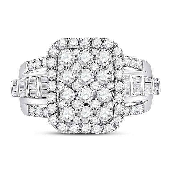 14k White Gold Womens Round Diamond Rectangle Cluster Ring 1-3/4 Cttw