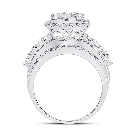 14k White Gold Womens Round Diamond Rectangle Cluster Ring 1-3/4 Cttw