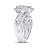 14k White Gold Womens Round Diamond Rectangle Cluster Ring 1-3/4 Cttw
