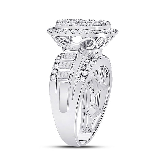 14k White Gold Womens Round Diamond Rectangle Cluster Ring 1-3/4 Cttw