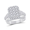 14k White Gold Womens Round Diamond Rectangle Cluster Ring 1-3/4 Cttw