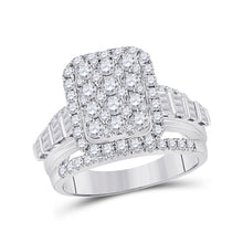  14k White Gold Womens Round Diamond Rectangle Cluster Ring 1-3/4 Cttw