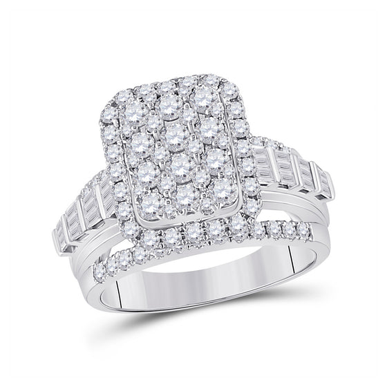 14k White Gold Womens Round Diamond Rectangle Cluster Ring 1-3/4 Cttw