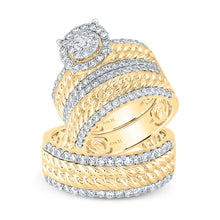  14k Yellow Gold His Hers Round Diamond Halo Matching Wedding Set 2 Cttw