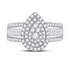 14k White Gold Womens Round Diamond Pear-Shape Cluster Ring 1-1/5 Cttw