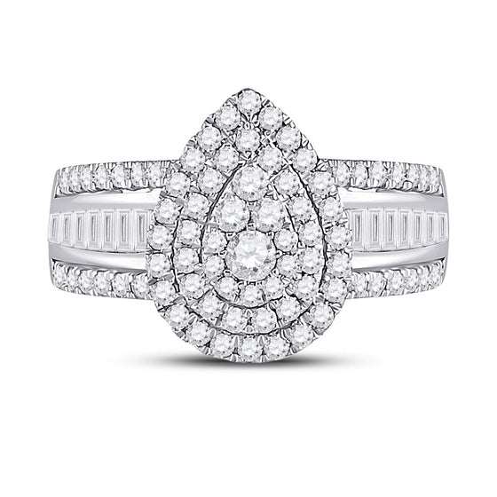 14k White Gold Womens Round Diamond Pear-Shape Cluster Ring 1-1/5 Cttw