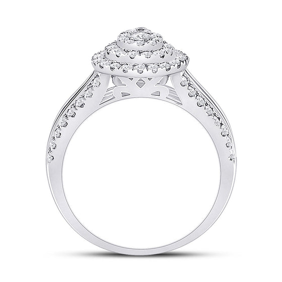 14k White Gold Womens Round Diamond Pear-Shape Cluster Ring 1-1/5 Cttw