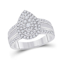  14k White Gold Womens Round Diamond Pear-Shape Cluster Ring 1-1/5 Cttw