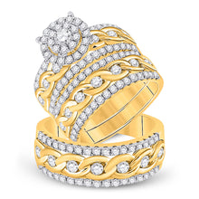  14k Yellow Gold His Hers Round Diamond Halo Matching Wedding Set 2-7/8 Cttw