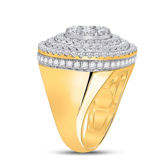 14k Yellow Gold Mens Round Diamond Circle Flower Cluster Ring 4-1/2 Cttw