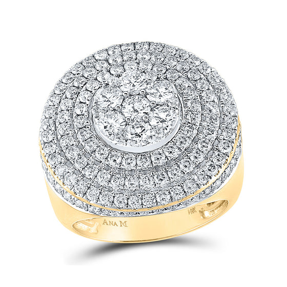14k Yellow Gold Mens Round Diamond Circle Flower Cluster Ring 4-1/2 Cttw