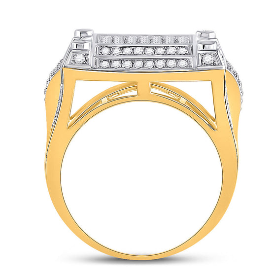 14k Yellow Gold Mens Round Diamond Square Cluster Ring 1-3/8 Cttw